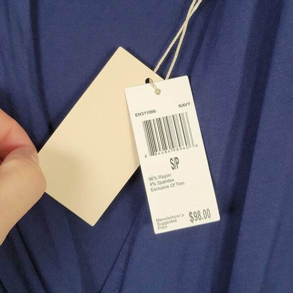 NWT ELIE TAHARI Blue Faux Wrap Sleeveless Office Career Stretch Dress SIZE SMALL - Picture 3 of 10